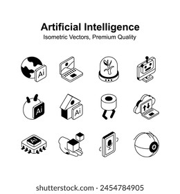 Artificial intelligence isometric icons set, ready to use premium quality vectors