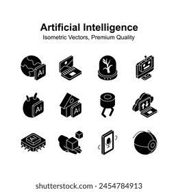 Artificial intelligence isometric icons set, ready to use premium quality vectors