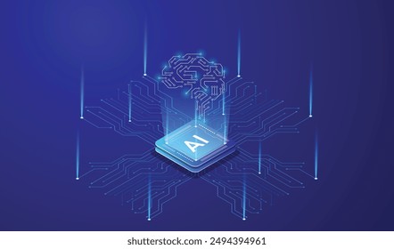 Artificial Intelligence, Isometric Vector banner for AI, Deep Learning, Machine Learning, and Technological Digital Brain Concepts,isometric banner,AI isometric, AI learning machine, ai icon.