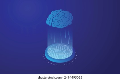 Artificial Intelligence, Isometric Vector banner for AI, Deep Learning, Machine Learning, and Technological Digital Brain Concepts,isometric banner,AI isometric, AI learning machine, ai icon.