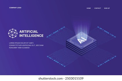 Inteligencia artificial, Anuncio de Vector isométrico para IA, aprendizaje profundo, aprendizaje automático y conceptos cerebrales digitales tecnológicos, Anuncio isométrico, IA isométrica, máquina de aprendizaje de IA, ícono de IA.
