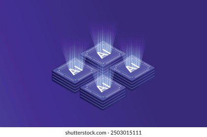 Inteligencia artificial, Anuncio de Vector isométrico para IA, aprendizaje profundo, aprendizaje automático y conceptos cerebrales digitales tecnológicos, Anuncio isométrico, IA isométrica, máquina de aprendizaje de IA, ícono de IA.
