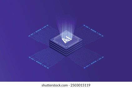 Artificial Intelligence, Isometric Vector banner for AI, Deep Learning, Machine Learning, and Technological Digital Brain Concepts,isometric banner,AI isometric, AI learning machine, ai icon.
