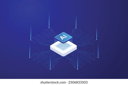 Artificial Intelligence, Isometric Vector banner for AI, Deep Learning, Machine Learning, and Technological Digital Brain Concepts,isometric banner,AI isometric, AI learning machine, ai icon.