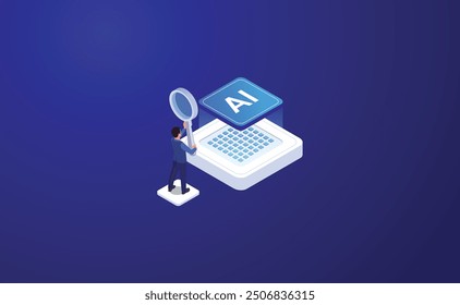 Artificial Intelligence, Isometric Vector banner for AI, Deep Learning, Machine Learning, and Technological Digital Brain Concepts,isometric banner,AI isometric, AI learning machine, ai icon.