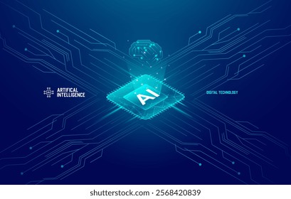 Artificial Intelligence Isometric Vector Banner, Deep Learning, Machine Learning, Technological Digital Brain Concepts, AI Icons, and AI Learning Machine