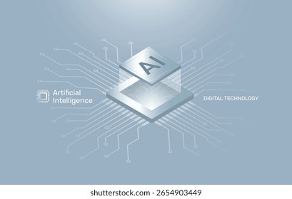 Artificial Intelligence Isometric Vector Banner, Deep Learning, Machine Learning,  AI Icons and AI Learning Machine, Technology background concept.
