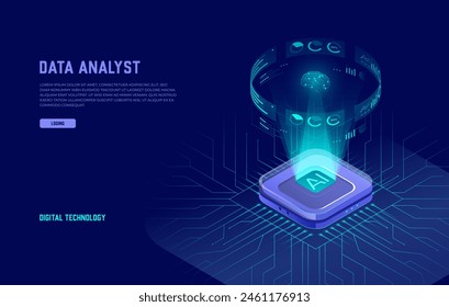 Artificial Intelligence, Isometric Vector Landing Page for AI, Deep Learning, Machine Learning, and Technological Digital Brain Concepts