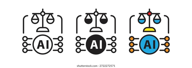 Concepto de justicia de inteligencia artificial que muestra un cerebro digital con escalas de equilibrio, ideal para el derecho de la IA, la ética y los sistemas legales automatizados.