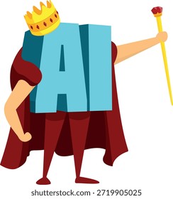 Artificial intelligence king with crown and cape