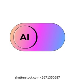 Botão ícone de morfismo de vidro de rótulo de inteligência artificial. Símbolo do vetor de serviço Ai em fundo branco. Ilustração de vetor plano.