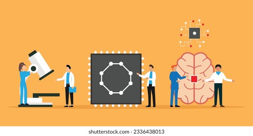 Laboratorium für künstliche Intelligenz Wissenschaftlergruppe Studie Human Brain and Psychology 2d Vektorgrafik Konzept für Banner, Website, Illustration, Landing Page, Flyer usw.
