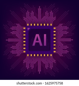 Artificial Intelligence landing page. Ai banner. Website template for deep learning concept. Vector stock illustration.