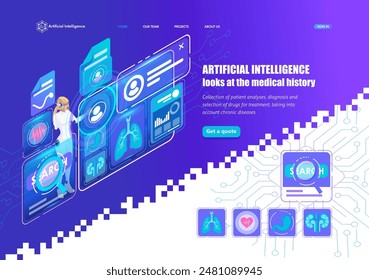 In: Artificial Intelligence Landing Page Isometric. In: Deep Machine Learning AI. KI in der Medizin Patientendatenmanagement