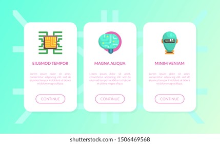 Artificial Intelligence Landing Page Set, Electric Brain, Neural Network, Modern Data Storage, Website Template Vector Illustration