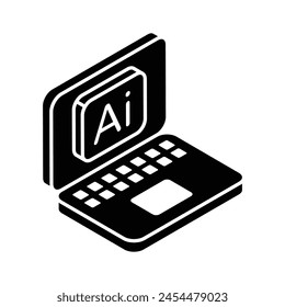 Icono isométrico del ordenador portátil de la inteligencia artificial, fácil de usar y Descarga
