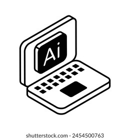 Artificial intelligence laptop isometric icon, easy to use and download