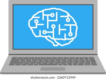 Artificial Intelligence laptop screen isolated vector illustration.