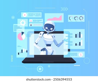 Artificial intelligence leads presentation and analysis Trading bot analyze cryptocurrency market data financial exchange earnings profit Charts and bank technologies The future financial services