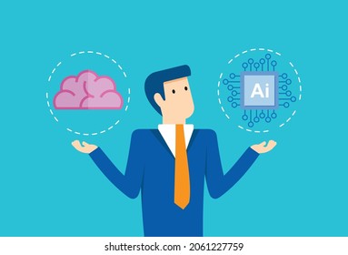 Artificial intelligence learning machinery and human brain, Vector illustration design concept in flat style