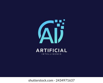 Artificial intelligence letter AI with Abstract Circle Technology Analysis logo vector design concept. AI technology logotype symbol for advance technology, tech company, identity, robotic, innovation