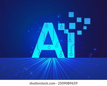 Artificial intelligence with letter AI Abstract technology digital transformation Analysis vector design concept. AI technology for advance technology, robotic, web, new technology, ui, business, tech