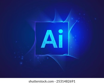 Artificial intelligence with letter AI in Abstract Technology square geometric Wave Moving Analysis vector design concept. AI technology for advance technology, robotic, new technology, ui, automation