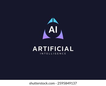 Artificial intelligence with letter AI in abstract rocket shape symbol Technology Analysis logo vector design concept. AI technology logotype symbol for advance technology, tech company, ui, robot.