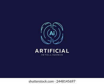 Artificial intelligence with letter AI in Brain Lines Technology Analysis logo vector design concept. AI technology logotype symbol for advance technology, tech company, identity, ui, robotic, web.