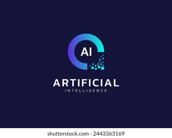 Inteligencia artificial con la letra AI y el concepto de diseño vectorial del logotipo de Circle Technology Analysis. Símbolo del logotipo de la tecnología de IA para la tecnología avanzada, empresa de tecnología, identidad, robótica, innovación, i.i.