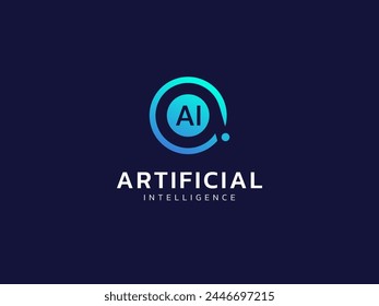 Inteligencia artificial con la letra AI y el concepto de diseño de Vector de logotipo de análisis de Tecnología circular. Símbolo del logotipo de la tecnología de IA para la tecnología avanzada, empresa de tecnología, identidad, robótica, innovación, i.i.