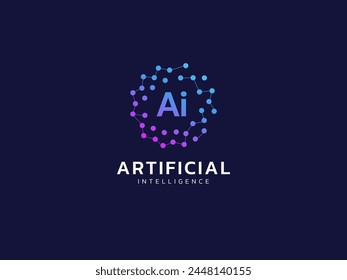 Inteligencia artificial con la letra AI Circle Network líneas de tecnología Análisis logo diseño de Vector concepto. Símbolo del logotipo de la tecnología de IA para la tecnología avanzada, compañía de tecnología, identidad, interfaz de usuario, innovación, Web.