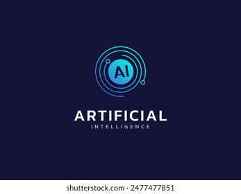Artificial intelligence with letter AI in Circle lines Technology Analysis logo vector design concept. AI technology logotype symbol for advance technology, company, identity, robotic, innovation, ui.