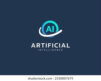 Artificial intelligence with letter AI in circle and curved network lines Technology Analysis logo vector design concept. AI technology logotype symbol for advance technology, tech company, ui, robot.