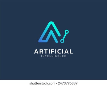 Artificial intelligence with letter AI circuit board lines technology Analysis logo vector design concept. AI technology logotype symbol for advance technology, tech company, ui, innovation, robotic.