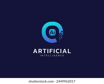 Artificial intelligence with letter AI in geometric shape technology Analysis logo vector design concept. AI technology logotype symbol for advance technology, tech company, identity, ui, new tech.