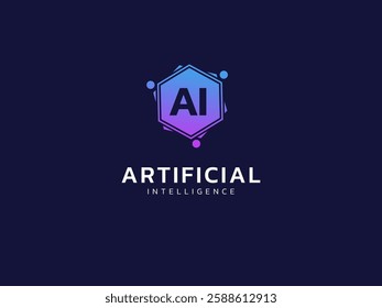 Artificial intelligence with letter AI in hexagon analysis technology Analysis logo vector design concept. AI technology logotype symbol for advance technology, new tech, identity, ui, automaton, web.