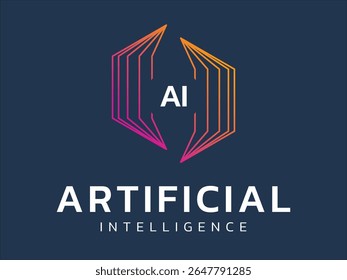 Inteligencia artificial con letra AI en tecnología de líneas hexagonales Análisis de concepto de diseño de Vector de logotipo. Símbolo del logotipo de la tecnología de la IA para la tecnología avanzada, UI, identidad, robótica, innovación, nueva tecnología