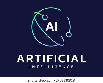 Künstliche Intelligenz mit Letter AI in der Netzwerkkreis-Bewegungstechnologie Analyse-Logo, Vektordesign-Konzept. KI-Technologie-Logo-Symbol für Spitzentechnologie, ui, Datenvisualisierung, Big Data