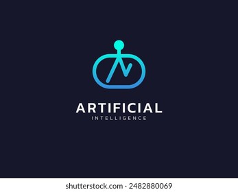 Inteligencia artificial con la letra AI superpuesta en el robot cara Tecnología Análisis logo Vector concepto de diseño. Símbolo de logotipo de tecnología de IA para tecnología avanzada, empresa de tecnología, identidad, interfaz de usuario, robot