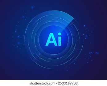 Inteligência artificial com a letra AI no Radar Detecção Tela Digitalização Círculo Movendo Tecnologia Análise conceito de design vetorial. Tecnologia de IA para tecnologia avançada, robótica, automação, big data.