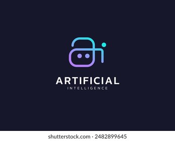 Inteligencia artificial con letras AI robot face lines Tecnología Análisis logo Vector concepto de diseño. Símbolo de logotipo de tecnología de IA para tecnología avanzada, empresa de tecnología, identidad, interfaz de usuario, robótica, Web.