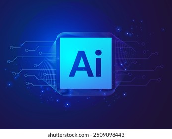 Artificial intelligence with letter AI in Square Microchip Technology and circuit board lines Analysis vector design concept. AI technology for advance technology, robotic, web, new technology, ui.