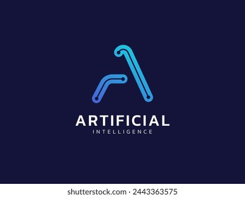 Artificial intelligence with letter A circuit board lines technology Analysis logo vector design concept. AI technology logotype symbol for advance technology, tech company, ui, innovation, robotic.