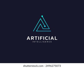 Artificial intelligence with letter A circuit board lines technology Analysis logo vector design concept. AI technology logotype symbol for advance technology, tech company, identity, robot, ui, web.