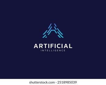 Artificial intelligence with letter A circuit board lines technology Analysis logo vector design concept. AI technology logotype symbol for advance technology, tech company, identity, robot, ui, web.
