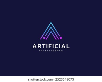 Artificial intelligence with letter A circuit board lines technology Analysis logo vector design concept. AI technology logotype symbol for advance technology, tech company, identity, robot, ui, web.