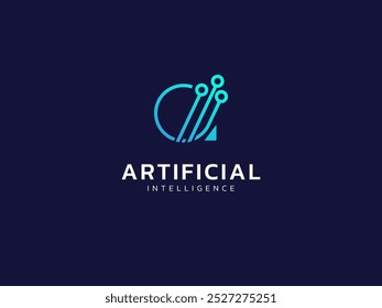 Artificial intelligence with letter A circuit board lines technology Analysis logo vector design concept. AI technology logotype symbol for advance technology, tech company, identity, automation, ui.