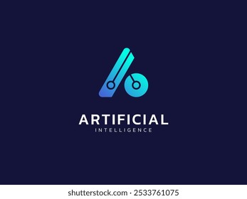 Inteligencia artificial con tecnología de líneas de placa de circuito de letra A. Concepto de diseño de Vector de logotipo de análisis. Símbolo de logotipo de tecnología de IA para tecnología avanzada, empresa de tecnología, identidad, robot, interfaz de usuario, Web.