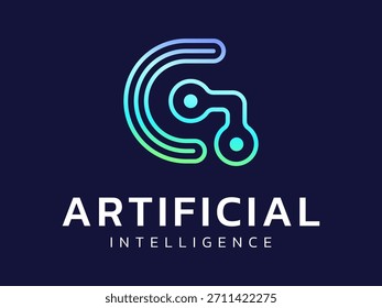 Inteligencia artificial con líneas de placa de circuito de letra a Tecnología de Formas Concepto de diseño de Vector de logotipo de análisis. Símbolo del logotipo de la tecnología de la IA para la tecnología avanzada, compañía de la tecnología, UI, automatización, Web